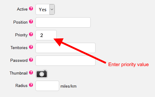 Setting priority value in the online store editor