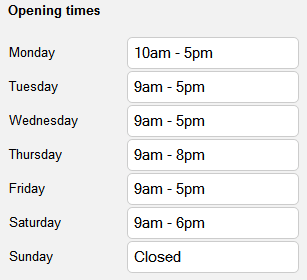 Store locator opening times