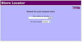 Example screenshot of store locator search